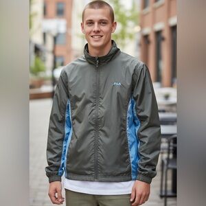FILA Mens XL Windbreaker Jacket Gray Blue Full Zip Lightweight‎ Coat